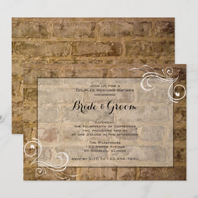 Invitation Wedding shower industriel en brique de brique serg (Devant / Derrière)