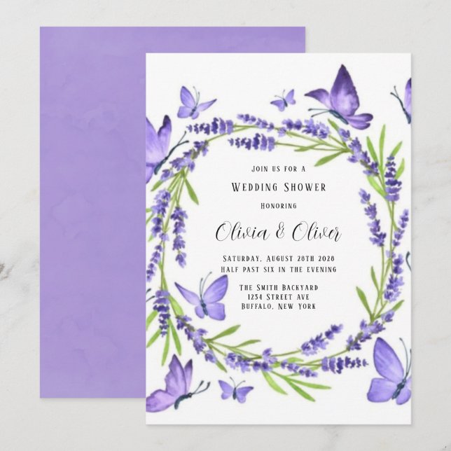 Invitation Wedding shower Lavande Wisteria Et Papillons (Devant / Derrière)
