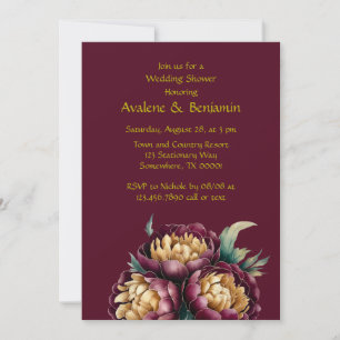 Invitation Wedding shower Marsala Red et Gold Peony