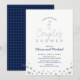 Invitation Wedding shower Mason Jar, Silver & Navy Couples