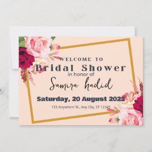 Invitation Wedding shower moderne rose rouge