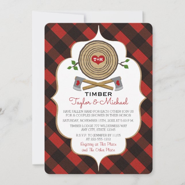 Invitation Wedding shower Monogramme de bûcheron et de branch (Devant)