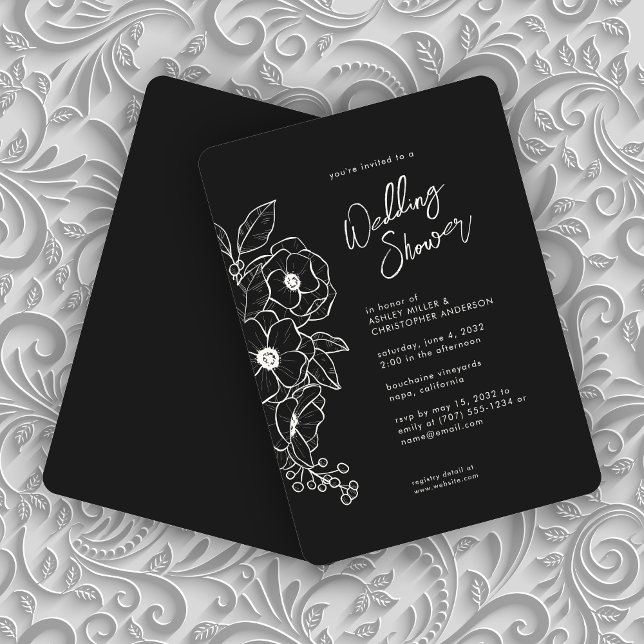 Invitation Wedding shower noir noir floral minimal (Créateur téléchargé)
