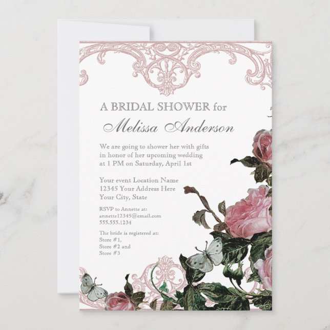 Invitation Wedding shower nuptial, Rose de Trellis (Devant)