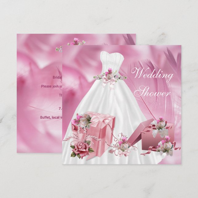 Invitation Wedding shower nuptiale Jolie robe rose blanche (Devant / Derrière)