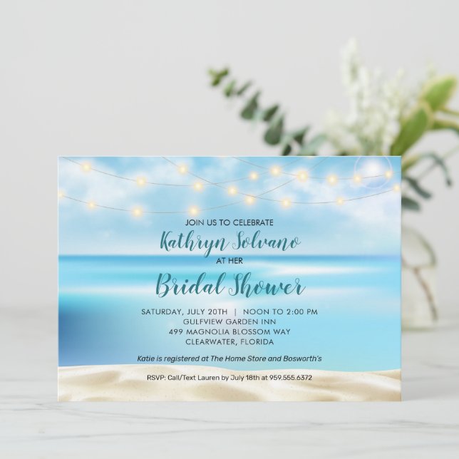 Invitation Wedding shower nuptiale Ocean Beach Fairy Lights (Debout devant)
