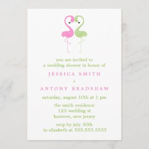 Invitation Wedding shower rose et vert de couples de Flamants