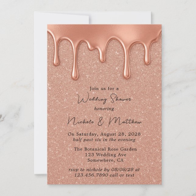 Invitation Wedding shower rose Parties scintillant or & Lecte (Devant)