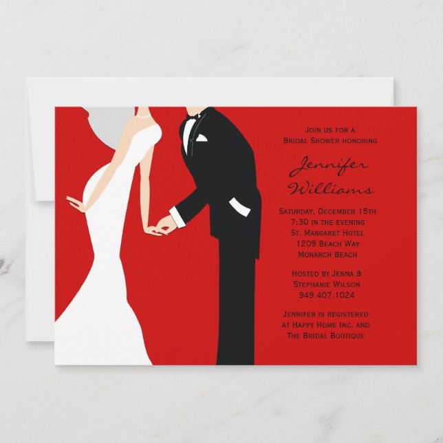 Invitation Wedding shower rouge et noir de jeunes mariés (Devant)