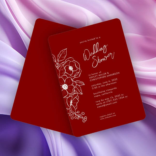 Invitation Wedding shower rouge rubis floral minimal (Créateur téléchargé)