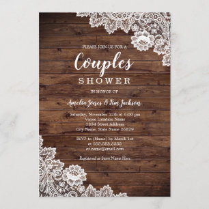 Invitation Wedding shower Rustique Couples en dentelle de boi