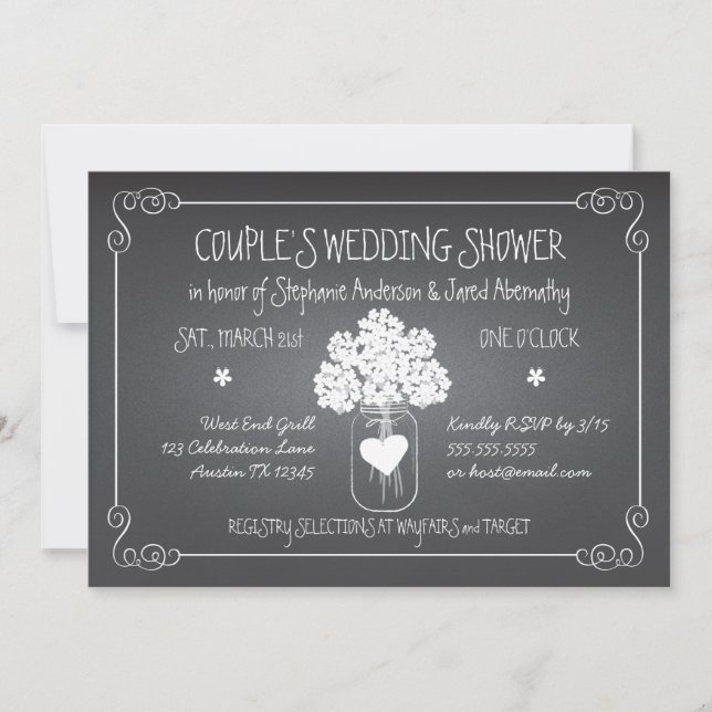 Invitation Wedding shower rustique de couples de pot de maçon (Devant)