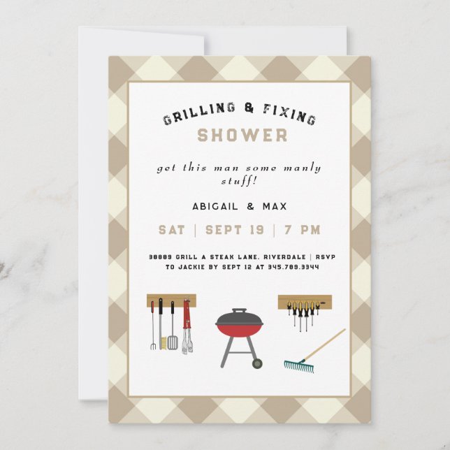 Invitation Wedding shower Tan Invit pour les couples de grill (Devant)