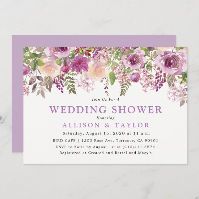 Invitation Wedding shower violet violet violet de lavande vio (Devant / Derrière)