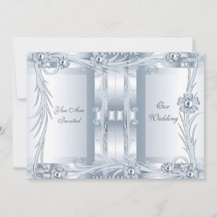 Invitation Wedding Silver Blue Art Deco Floral