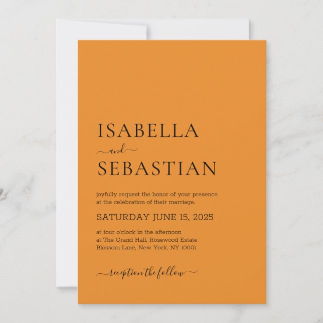 Invitation Wedding Simple Modern Dark Orange (Devant)