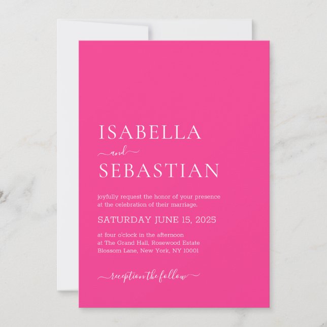 Invitation Wedding Simple Modern Deep Pink (Devant)