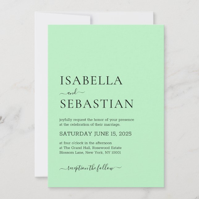 Invitation Wedding Simple Modern Pale Green (Devant)