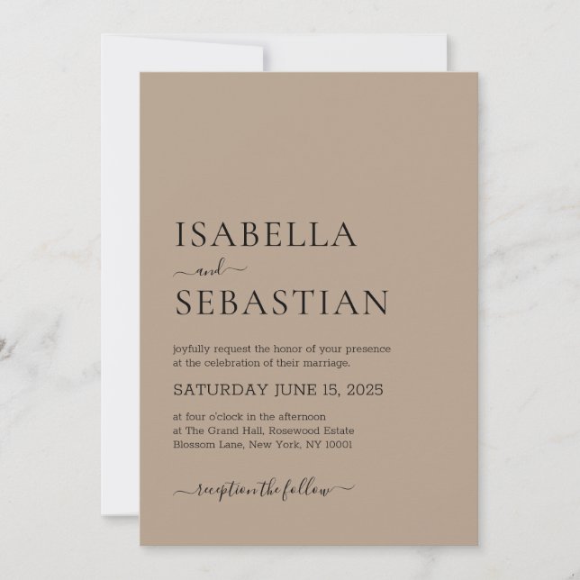 Invitation Wedding Simple Modern Rosy Brown (Devant)