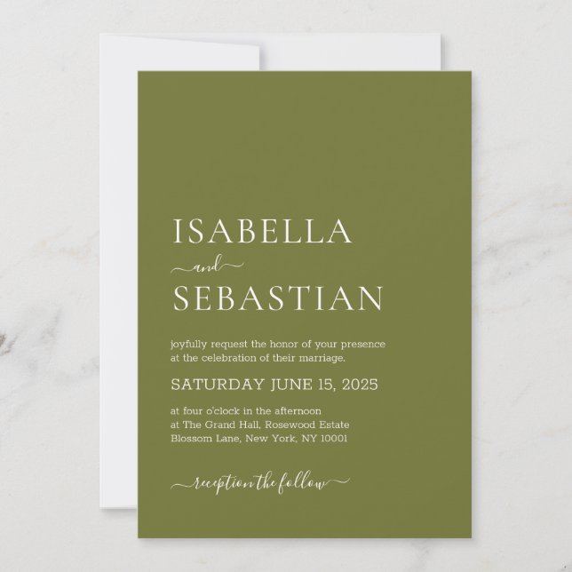 Invitation Wedding Simple Olive Drab (Devant)