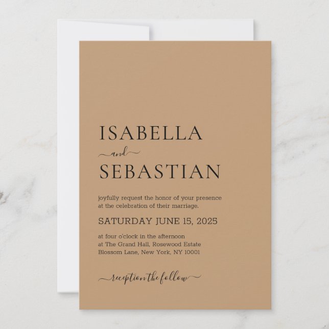 Invitation Wedding Simple Tan Brown (Devant)