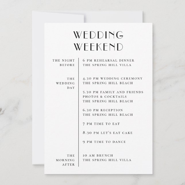 Invitation Wedding Weekend Itinerary & Welcome | Schedule (Dos)