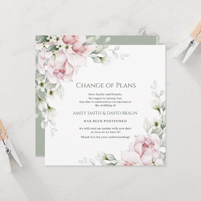 Invitation Wediing floral | Reporté | Modification des plans (Devant/Arrière en situation)