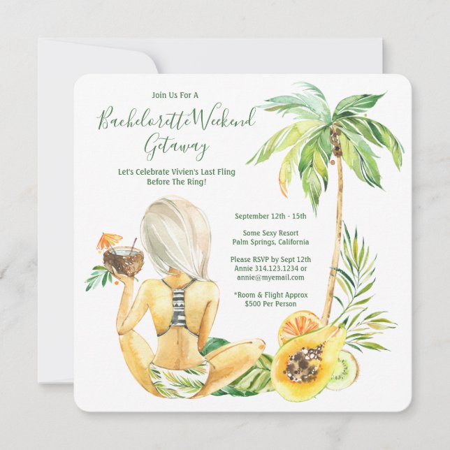 Invitation Week-end blond de plage de Bachelorette de jeune (Devant)