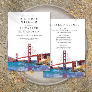 Invitation Week-end d'anniversaire aquarelle San Francisco