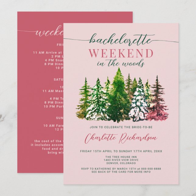 Invitation Week-End Dans Le Bois Bachelorette Party Dusty Ros (Devant / Derrière)