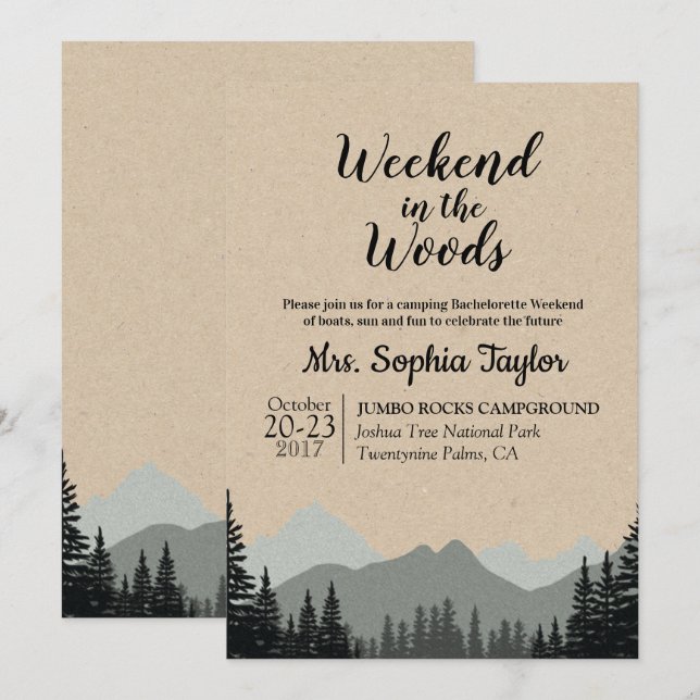 Invitation Week-end dans l'invitation de Woods (Devant / Derrière)