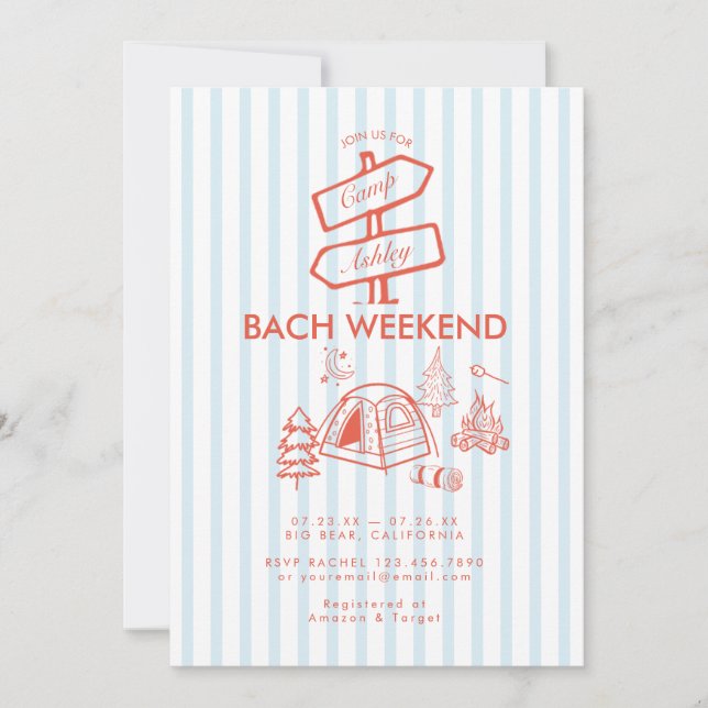 Invitation Week-end de Bachelorette Camping Rétro Fantaisiste (Devant)