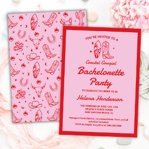 Invitation Week-end de Bachelorette Cowgirl Côtière Rouge et