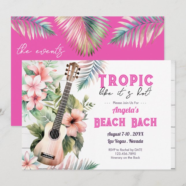 Invitation Week-end de Bachelorette de Plage Tropicale (Devant / Derrière)