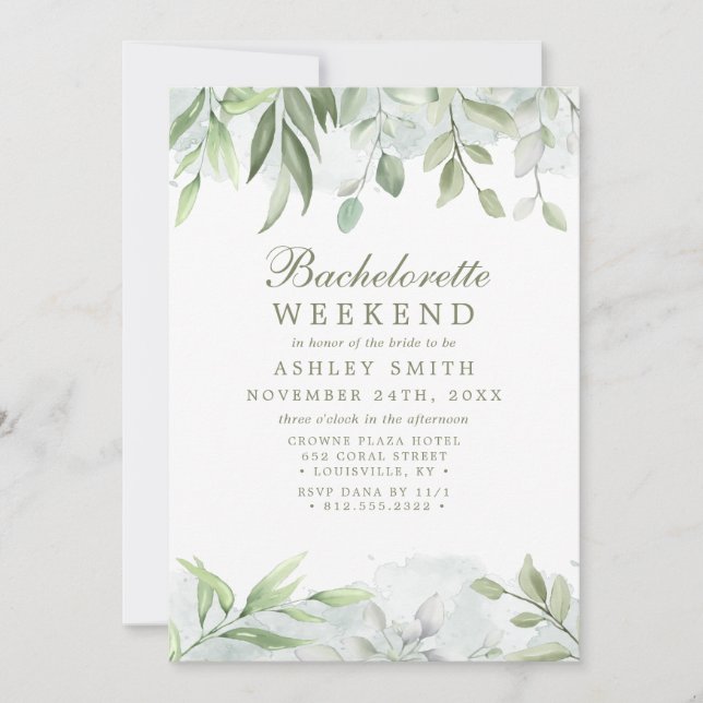 Invitation Week-end de Bachelorette de verdure aquarelle rust (Devant)