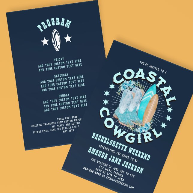 Invitation Week-end de Bachelorette des Cowgirls Côtières Ble (Navy Blue Coastal Cowgirls Bachelorette Weekend Invitation
)