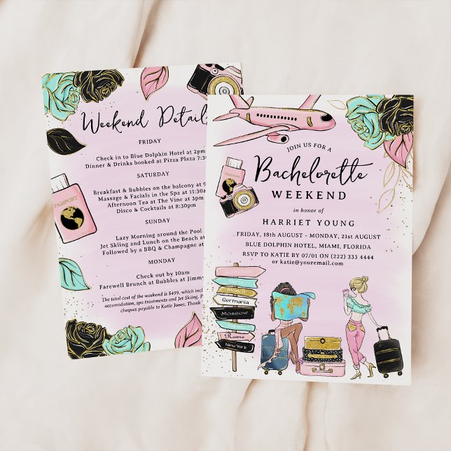 Invitation Week-end de Bachelorette tendance et girly  (Créateur téléchargé)