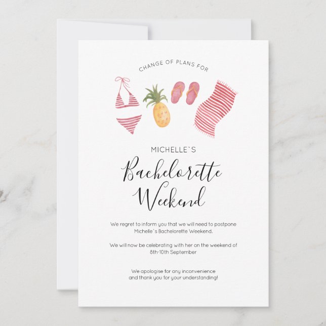 Invitation Week-end de célibataire à l'aquarelle Changement d (Devant)