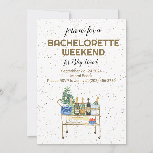 Invitation Week-end de célibataire Bar Cart Grandmillennial (Devant)