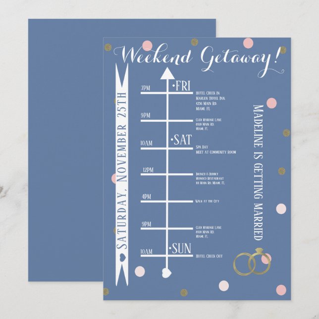 Invitation Week-end de célibataire Confetti en Or Rose (Devant / Derrière)