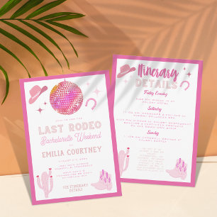 Invitation Week-end de célibataire Dernier Rodéo Disco Rose C