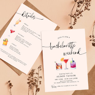 Invitation Week-end de célibataire en cocktail calligraphie