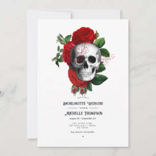 Invitation Week-end de célibataire gothique floral rouge et n