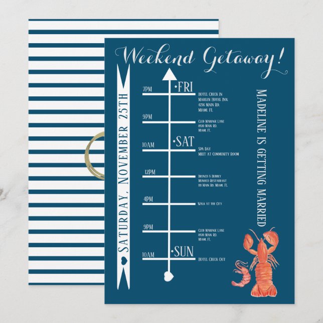Invitation Week-end de célibataire homard à l'aquarelle (Devant / Derrière)