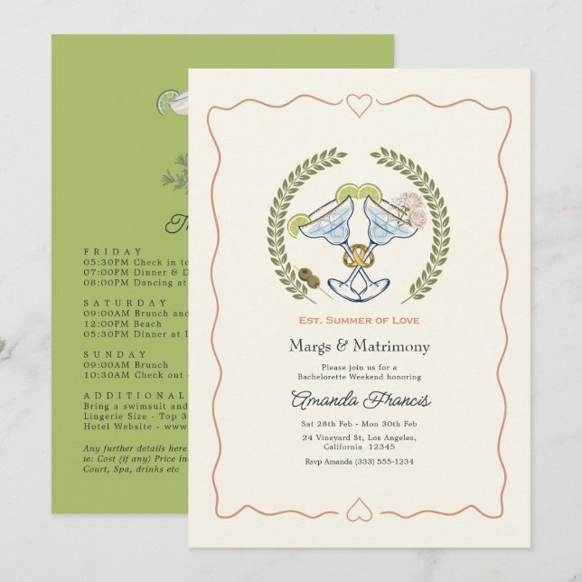 Invitation Week-end de célibataire Margs & Matrimony d'été (Devant / Derrière)