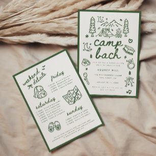 Invitation Week-end de célibataire Modern Camp Bach Green Scr