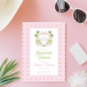 Invitation Week-end de célibataire Palm Beach Monogram Crest
