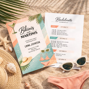 Invitation Week-end de célibataire plage Bikinis et Martinis