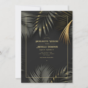 Invitation Week-end de célibataire tropical noir et or