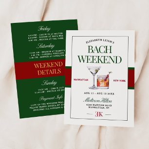 Invitation Week-end de célibataire vert et rouge Classy Cockt